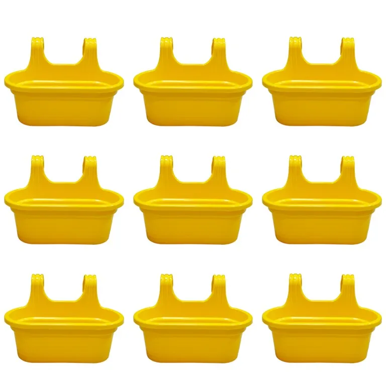 Set of 9 - 14 X 10 Inch Yellow Double Hook Hanging Plastic Pot