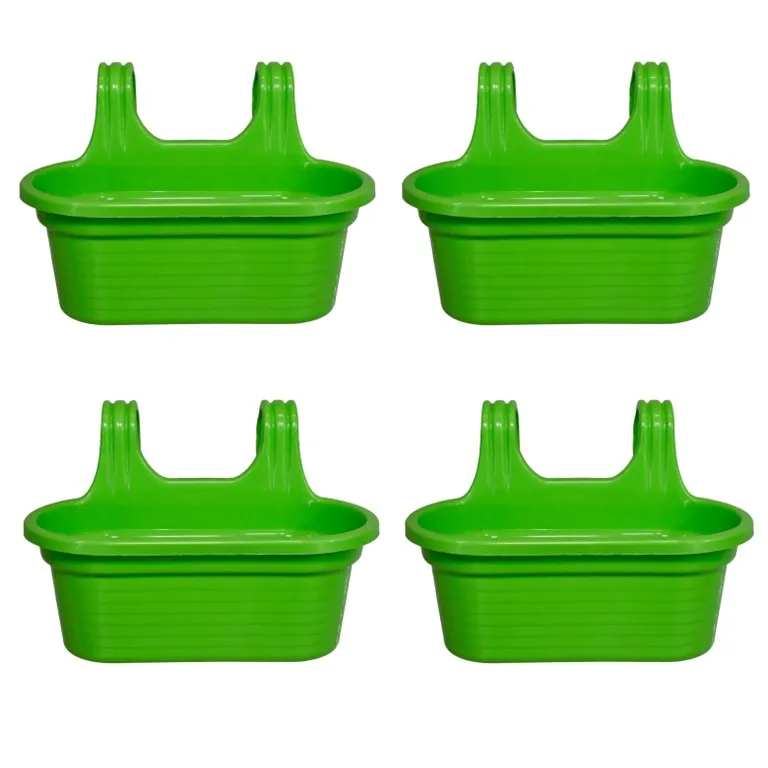 Set of 4 - 14 X 10 Inch Green Double Hook Hanging Plastic Pot