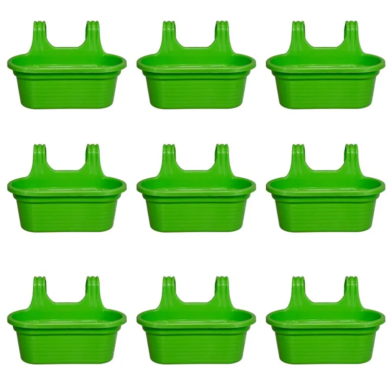 Set of 9 - 14 X 10 Inch Green Double Hook Hanging Plastic Pot
