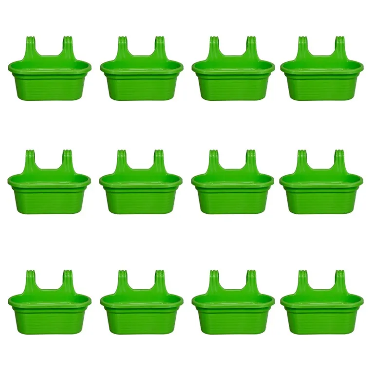 Set of 12 - 14 X 10 Inch Green Double Hook Hanging Plastic Pot