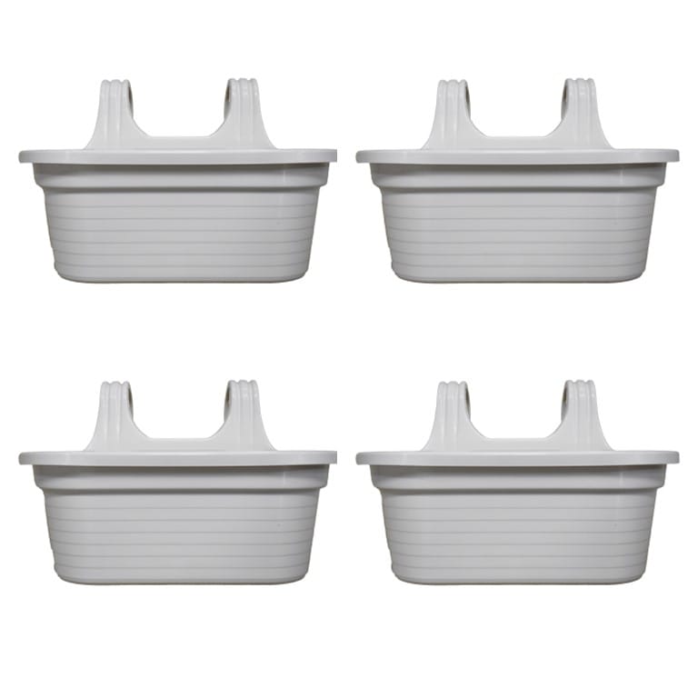 Set of 4 - 14 X 10 Inch White Double Hook Hanging Plastic Pot