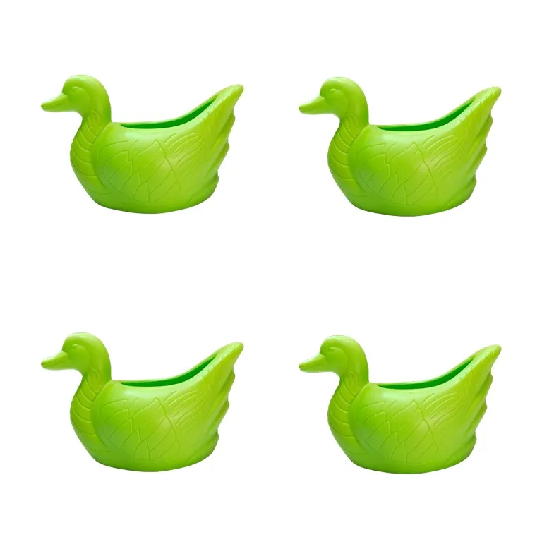 Set of 4 - 6.5 X 5.5 Inch Green Premium Duck Plastic Pot