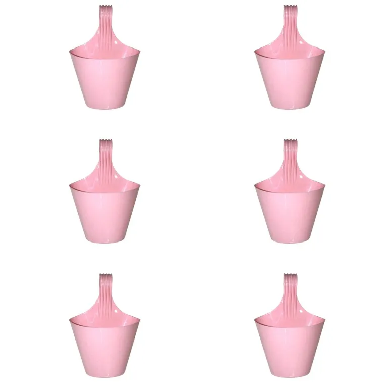 Set of 6 - 8 Inch Pink Marble Single Hook Hanging Plastic Pot