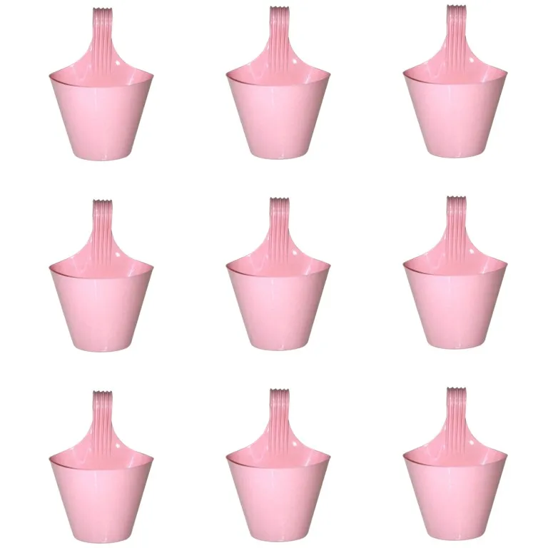 Set of 9 - 8 Inch Pink Marble Single Hook Hanging Plastic Pot