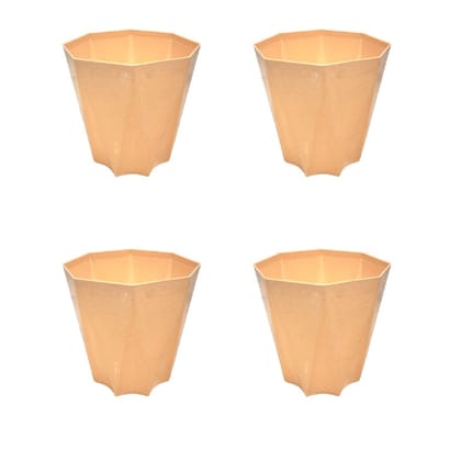 Set of 4 - 4 Inch Beige Marble Premium Diamanti Plastic Pot