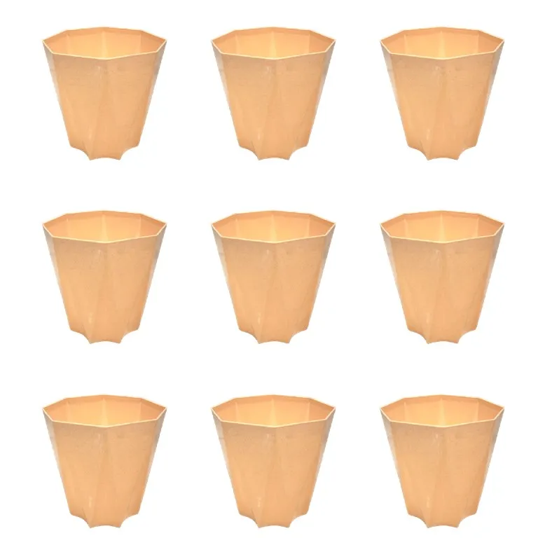 Set of 9 - 4 Inch Beige Marble Premium Diamanti Plastic Pot