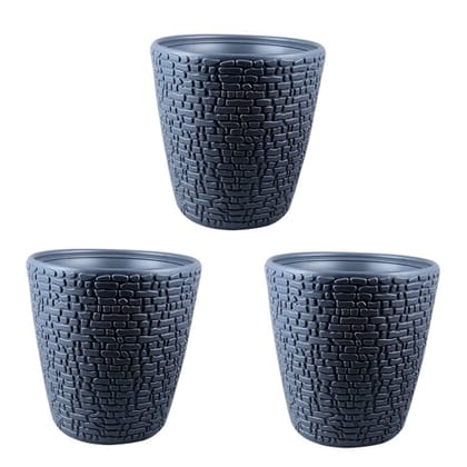 Set of 03 - 10 Inch Grey Premium Marble Plastic Pot