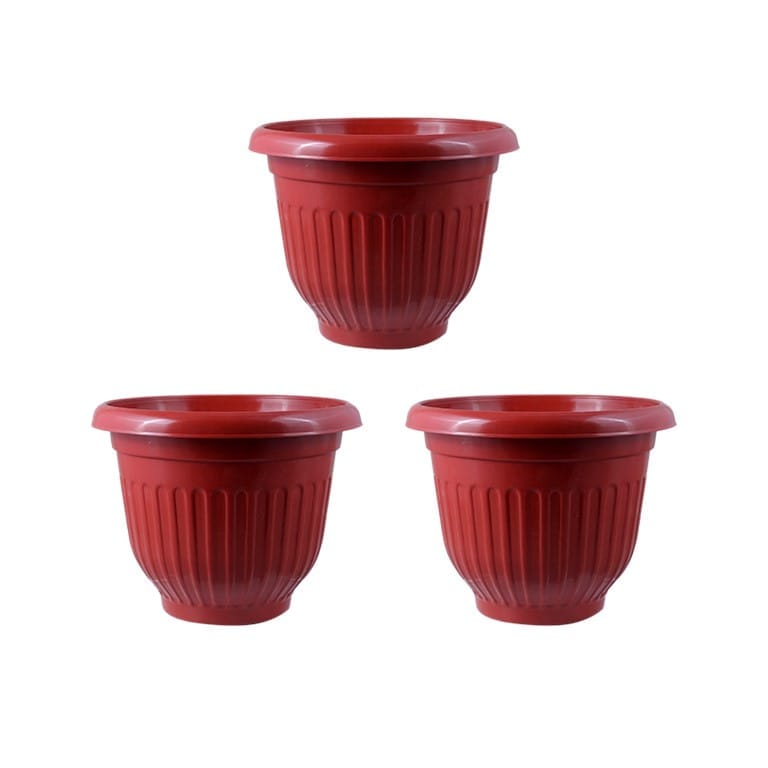 Buy Set of 03 - 10 Inch Terracotta Red Premium Olive Plastic Pot Online | Urvann.com Set of 03 - 10 Inch Terracotta Red Olive Plastic Pot