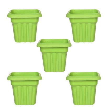 Buy Set of 05 - 8 Inch Green Heavy Square Plastic Pot Online | Urvann.com