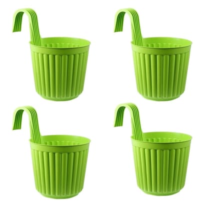 Buy Set of 04 - 7 Inch Green Railing Single Hook Hanging Plastic Pot Online | Urvann.com