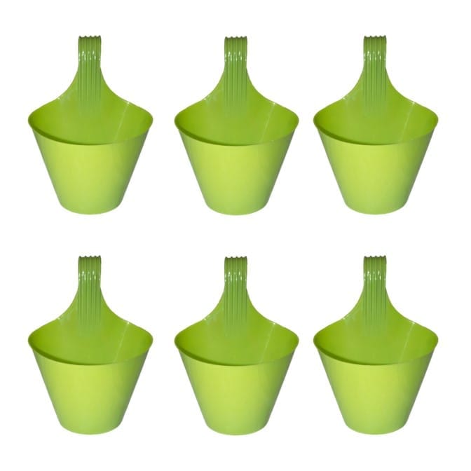 Set of 06 - 8 Inch Green Single Hook Hanging Plastic Pot