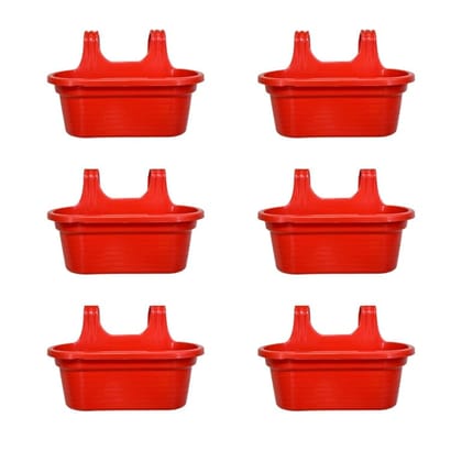 Set of 6 - 14 X 10 Inch Red Double Hook Hanging Plastic Pot