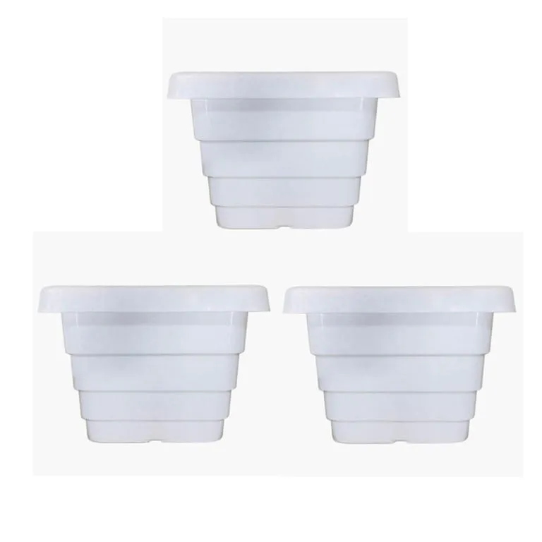 Set of 03 - 6 Inch White Premium Orchid Square Plastic Pot