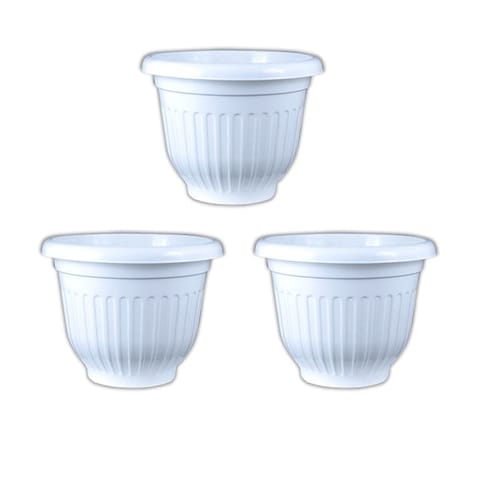 Set of 03 - 12 Inch White Olive Plastic Pot