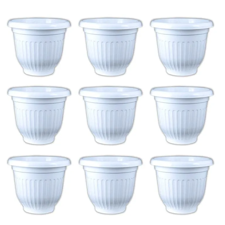 Set of 09 - 8 Inch White Olive Plastic Pot