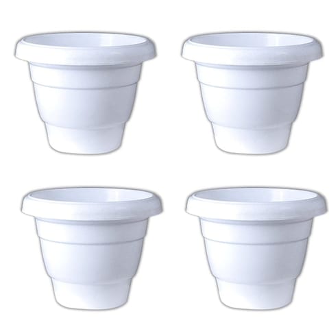 Set of 04 - 12 Inch White Classy Plastic Pot