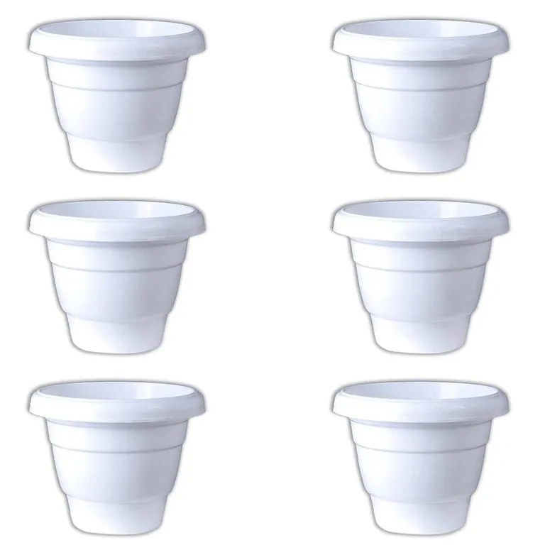 Set of 06 - 8 Inch White Classy Plastic Pot