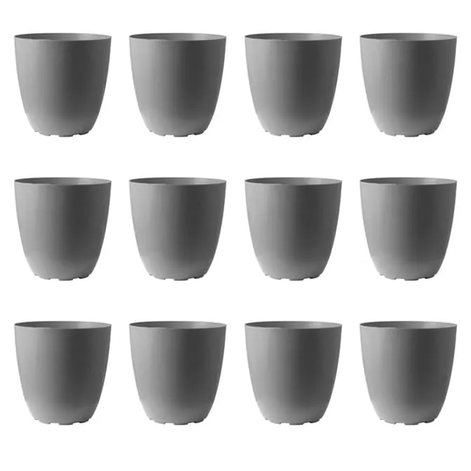 Set of 12 - 8 Inch Grey Premium Orchid Round Plastic Pot