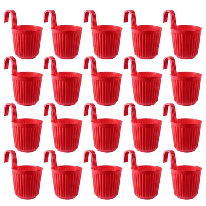Set of 20 - 7 Inch Red Railing Single Hook Hanging Plastic Pot