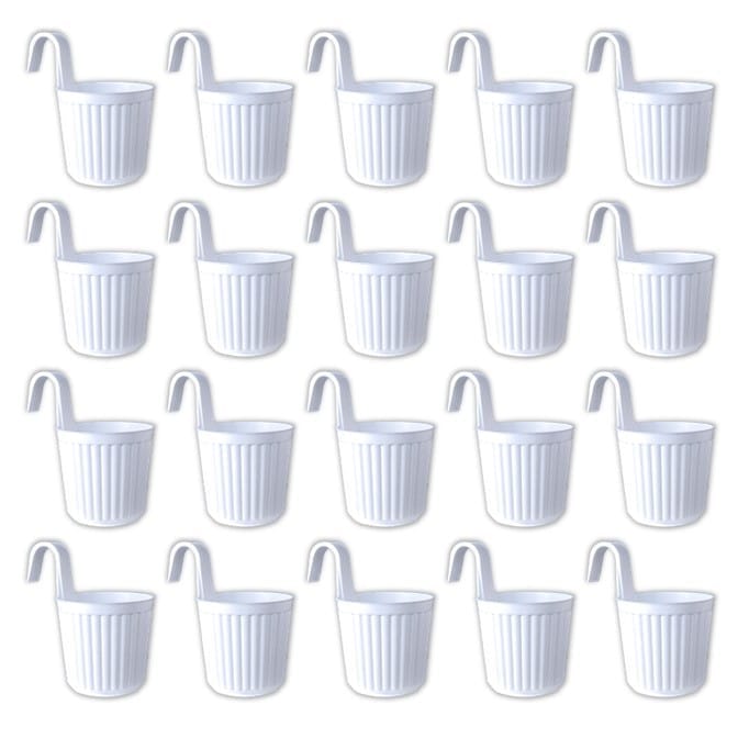 Set of 20 - 7 Inch White Railing Single Hook Hanging Plastic Pot