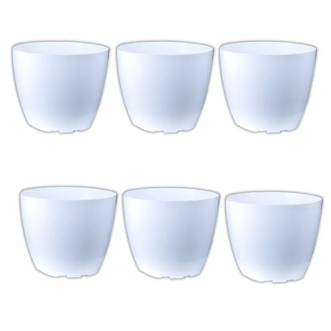 Set of 06 - 8 Inch White Premium Orchid Round Plastic Pot