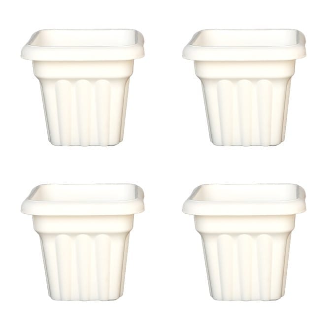 Set of 04 - 8 Inch White Heavy Square Plastic Pot