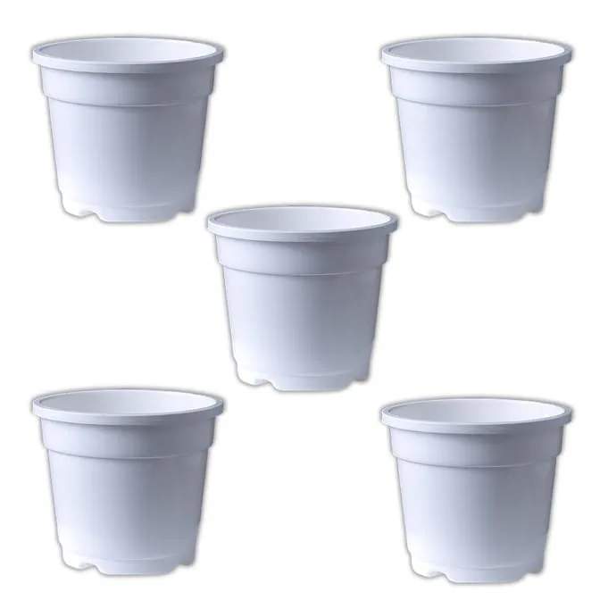 Set of 05 - 8 Inch White Nursery Pot