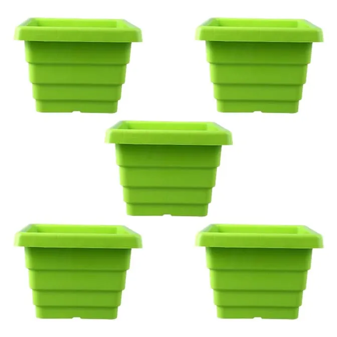 Set of 05 - 6 Inch Green Premium Orchid Square Plastic Pot