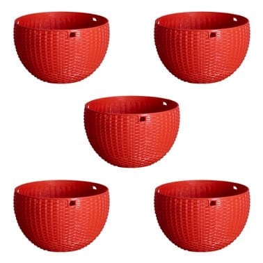 Set of 05 - 7 X 4.5 Inch Red Premium Euro Plastic Hanging Basket