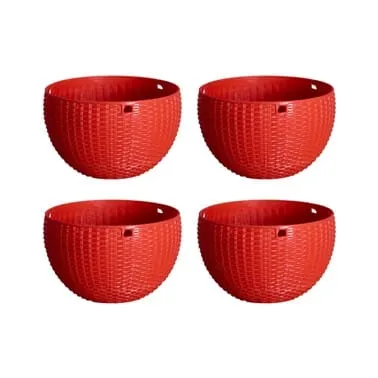 Set of 04 - 7 X 4.5 Inch Red Premium Euro Plastic Hanging Basket