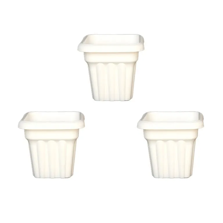 Set of 03 - 10 Inch White Heavy Square Plastic Pot