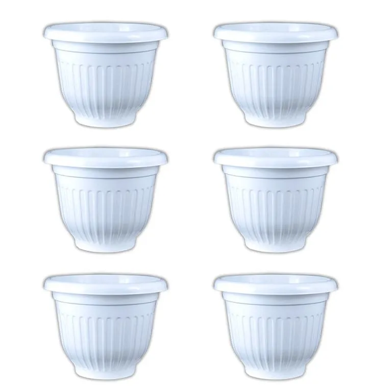 Set of 06 - 10 Inch White Olive Plastic Pot