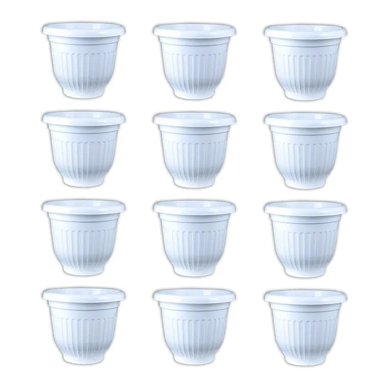 Set of 12 - 10 Inch White Olive Plastic Pot