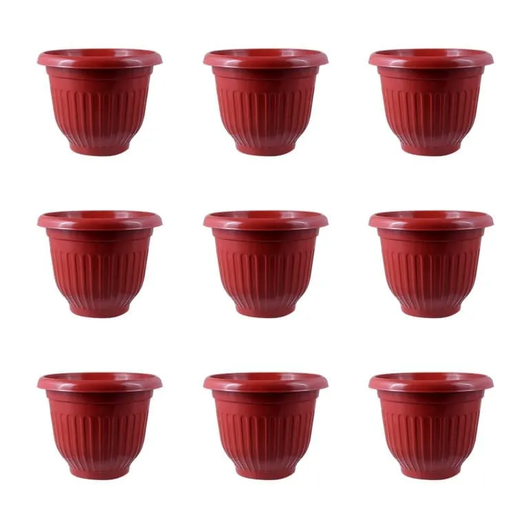 Set of 09 - 8 Inch Terracotta Red Olive Plastic Pot