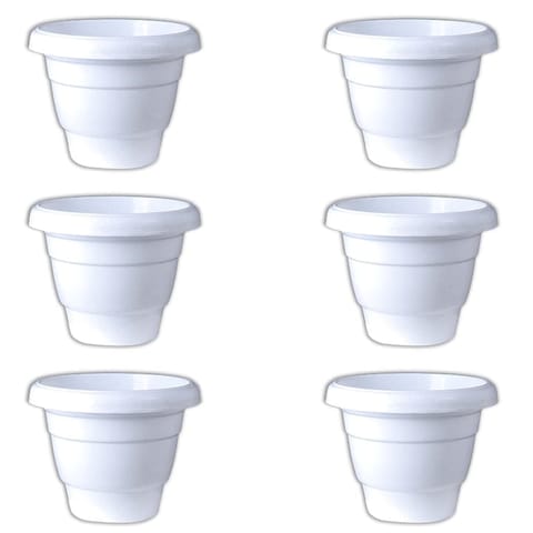Set of 06 - 12 Inch White Classy Plastic Pot