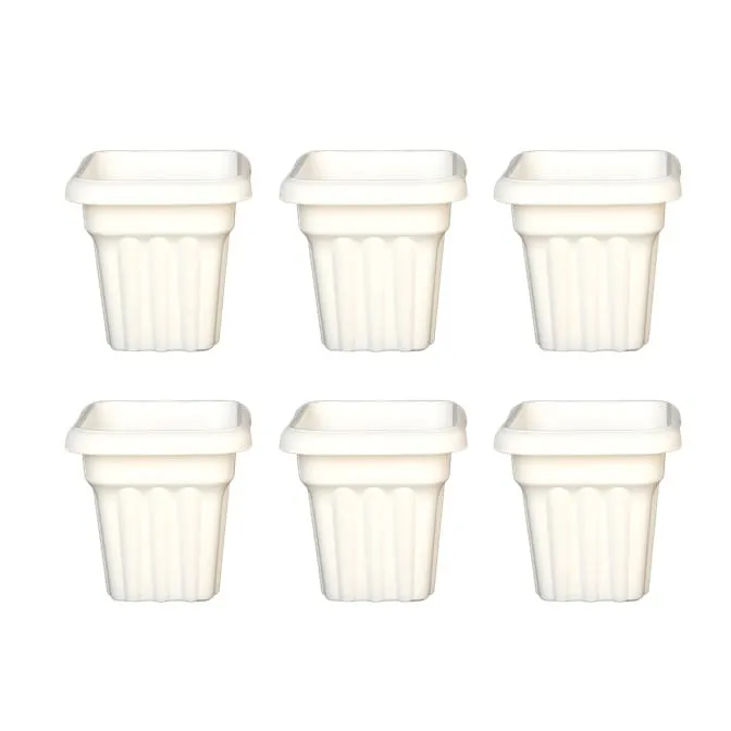 Set of 06 - 10 Inch White Heavy Square Plastic Pot