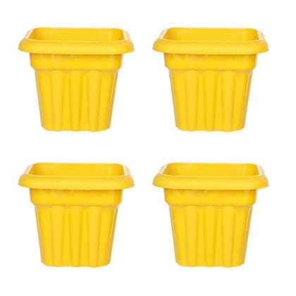 Buy Set of 04 - 10 Inch Yellow Heavy Square Plastic Pot Online | Urvann.com