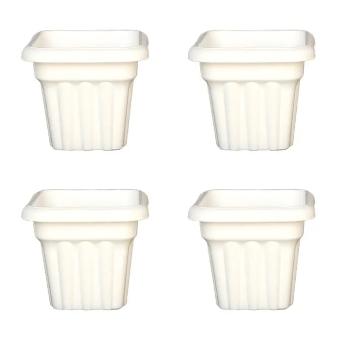 Set of 04 - 10 Inch White Heavy Square Plastic Pot