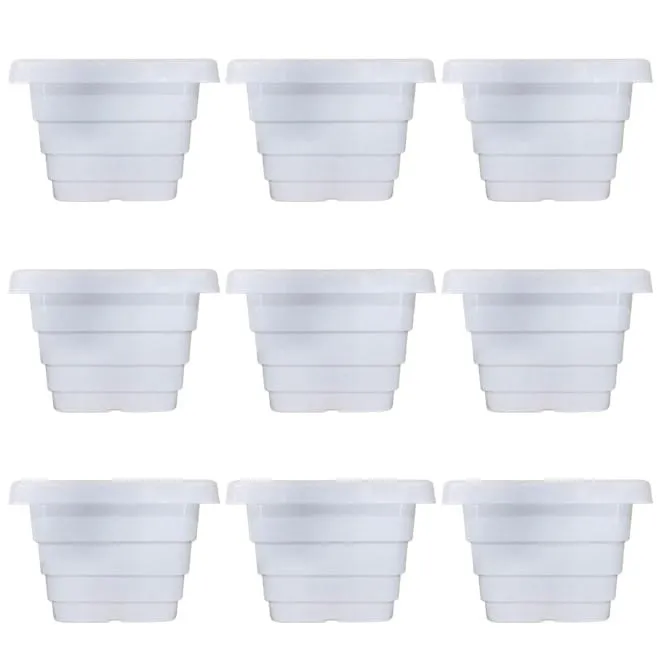 Set of 09 - 4 Inch White Premium Orchid Square Plastic Pot