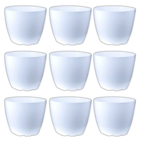 Set of 09 - 4 Inch White Premium Orchid Round Plastic Pot