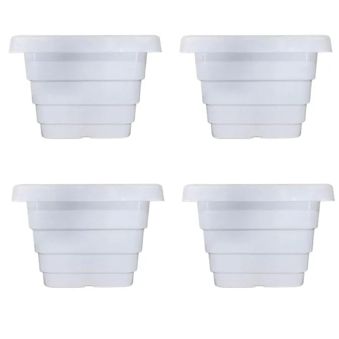 Set of 04 - 6 Inch White Premium Orchid Square Plastic Pot