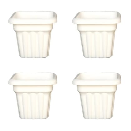 Buy Set of 04 - 8 Inch White Heavy Square Plastic Pot Online | Urvann.com