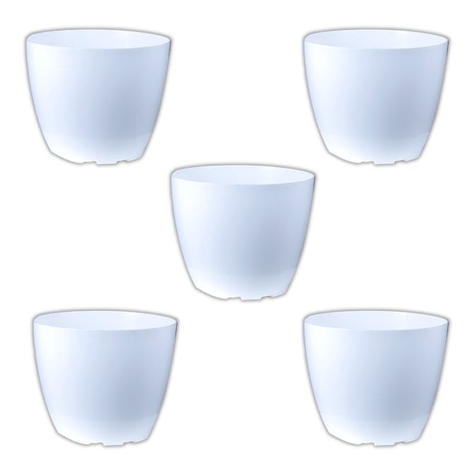 Set of 05 - 4 Inch White Premium Orchid Round Plastic Pot