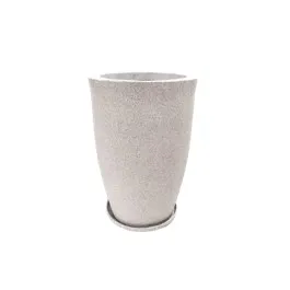 12 X 18 Inch White Premium Vazo Fiberglass Planter with Tray- Durable large size decoratiive fiber pot for indoor outdoor plants with 5 year warranty