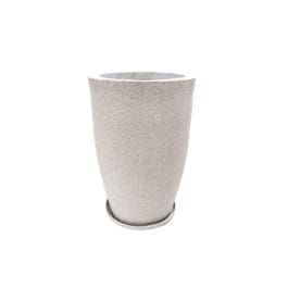 14 X 24 Inch White Premium Vazo Fiberglass Planter with Tray- Durable large size decoratiive fiber pot for indoor outdoor plants with 5 year warranty