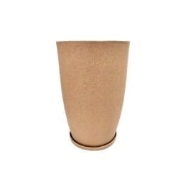 14 X 24 Inch Sandstone Premium Vazo Fiberglass Planter with Tray- Durable large size decoratiive fiber pot for indoor outdoor plants with 5 year warranty