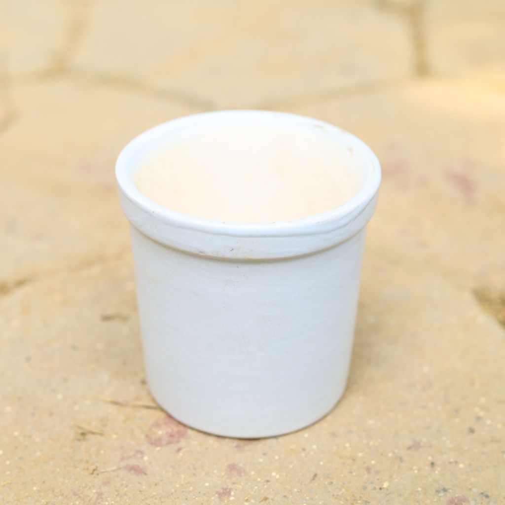 4 Inch Classy White Cylindrical Ceramic Pot