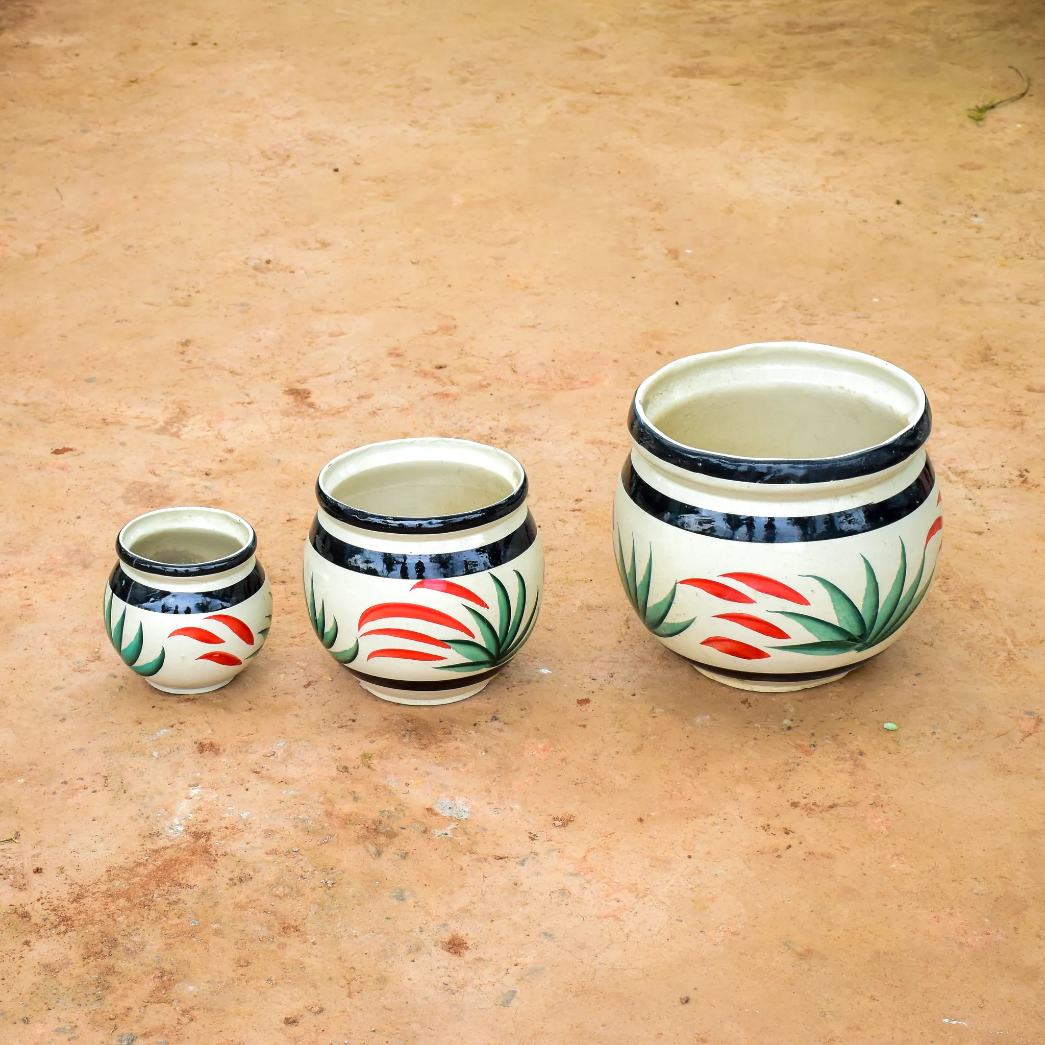 Set of 3 - (6, 9 & 12 Inch) White Matki Designer Ceramic Pot (any colour) (any design)