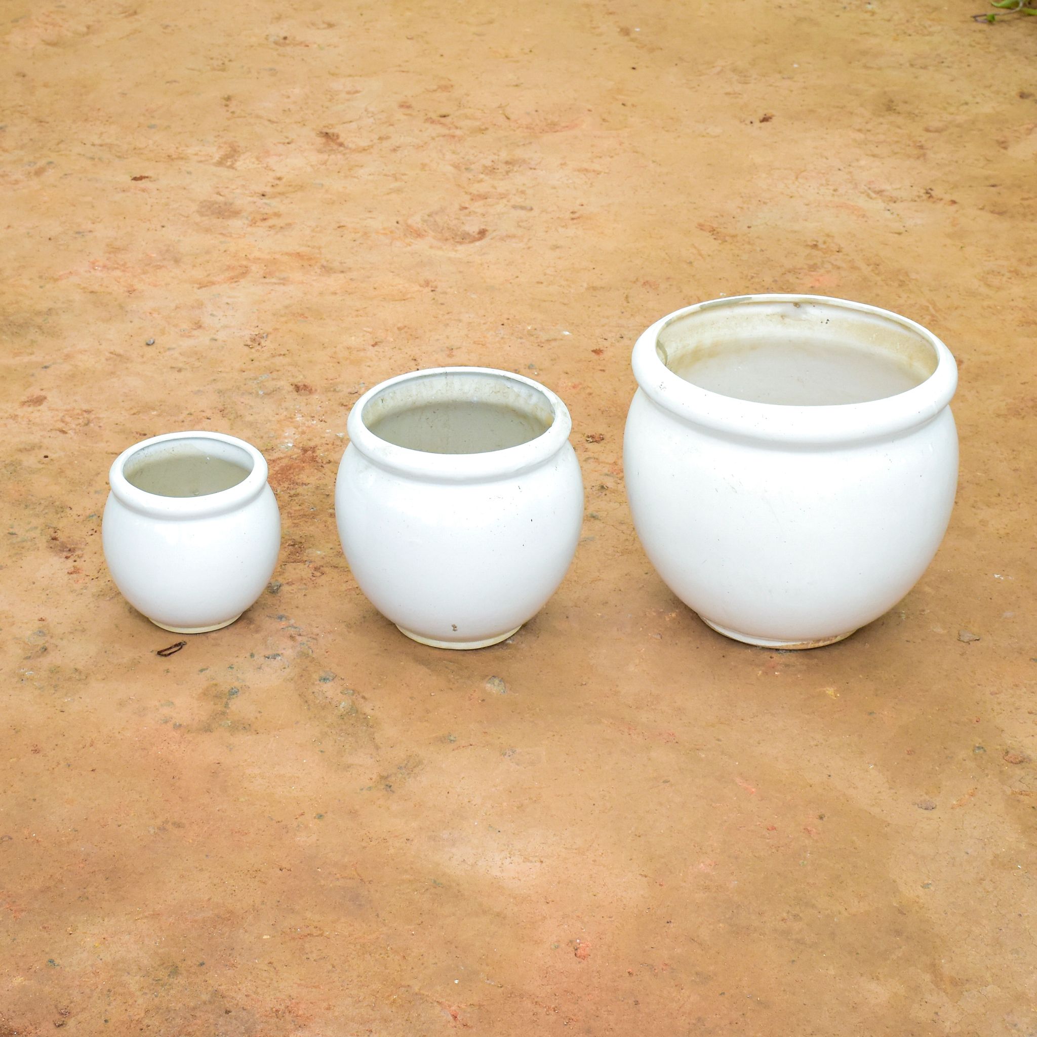 Set of 3 - (6, 9 & 12 Inch) White Matki Ceramic Pot (any colour)