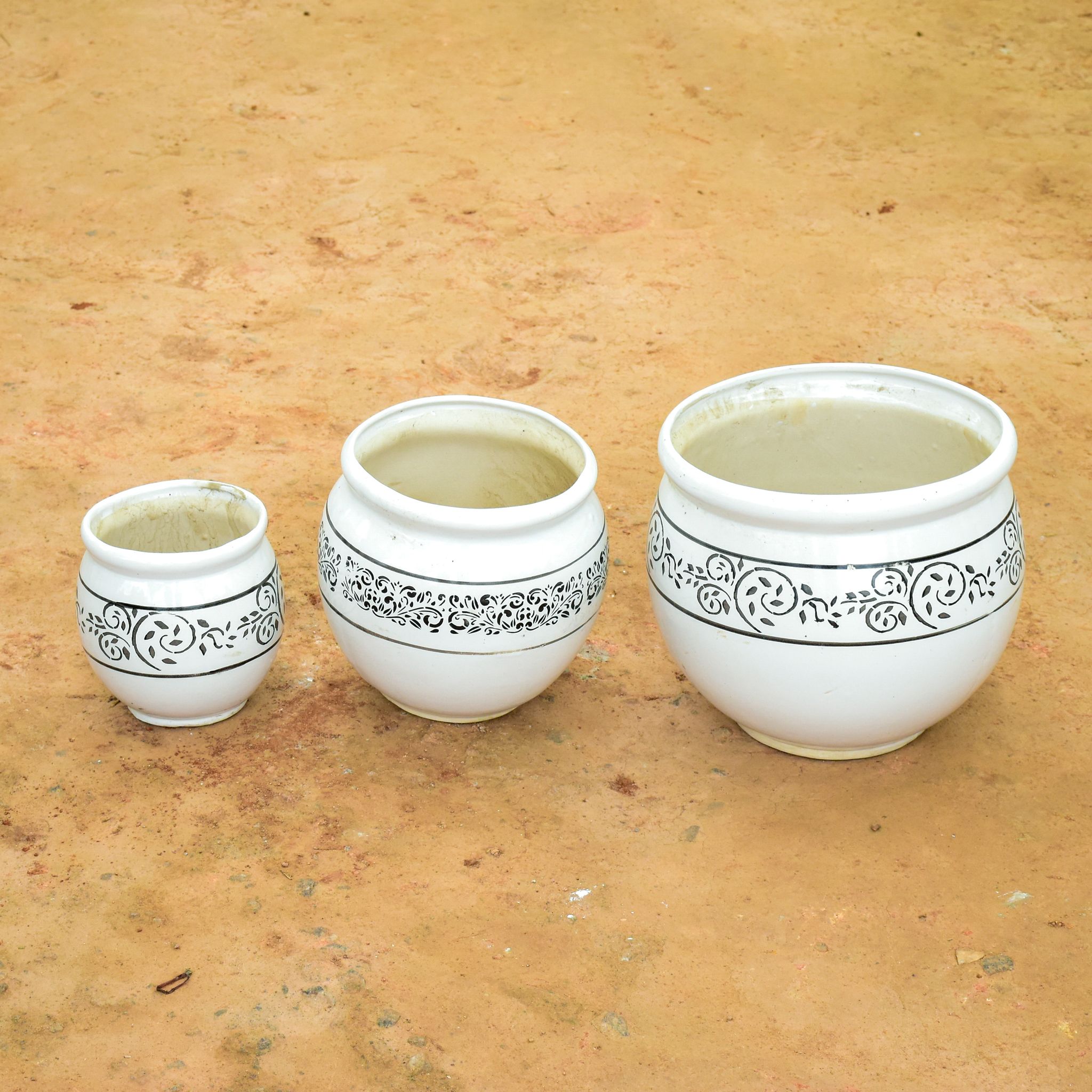 Set of 3 - (6, 9 & 12 Inch) White Matki Designer Ceramic Pot (any colour)
